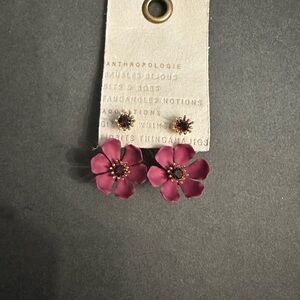Anthropologie Pink Flower Earrings